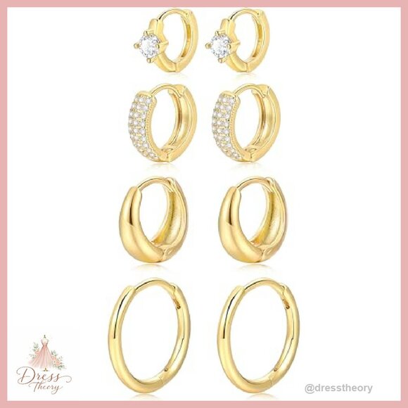 14K Gold Plated Hoop Earrings Set, Hypoallergenic Lightweight Women's Jewelry - Picture 2 of 8